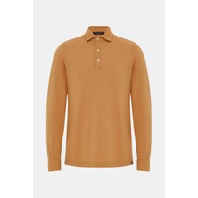 Vakko By Gran Sasso Orange Polo Collar Long Sleeve Cotton T-Shirt
