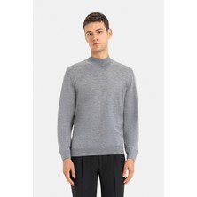 Vakko Grey Melange Mock Neck Knit Sweater