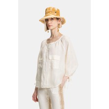 Vakko By 12O Lıno Ecru Linen Blouse