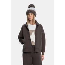 Vakko By Lorena Antonıazzı Brown Stand Collar Sweatshirt