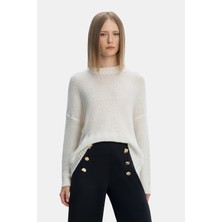 Vakko Ecru Crew Neck Knit Sweater