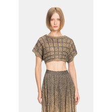 Vakko By Pe De Chumbo Beige Round Neck Short Sleeve Blouse
