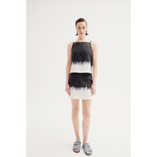 Staud Navy Cream Linen Skirt