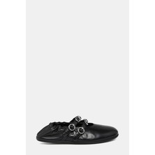 3 Juın Black Leather Ballet Flats