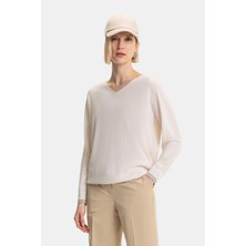 Vakko By Lorena Antonıazzı Ecru V-Neck Knit Sweater