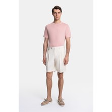 Vakko By PT01 Beige Striped Bermuda Shorts
