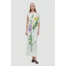 Oscar De La Renta Cream Floral Pattern Midi Dress
