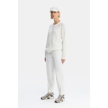Vakko By Lorena Antonıazzı Ecru Crew Neck Knit Sweater