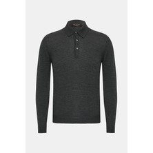 Vakko By Gran Sasso Buttoned Polo Collar Wool Silk Knit Sweater