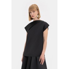 Vakko By Beatrıce B Black Asymmetric Drop Shoulder Blouse