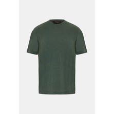 Vakko By Gran Sasso Dark Green Crew Neck Short Sleeve Linen T-Shirt