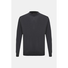 Vakko By Gran Sasso Smoke Grey Mock Neck Knit Sweater