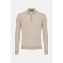 Vakko By Gran Sasso Zip Polo Collar Wool Knit Sweater
