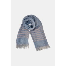 Vakko By Lorena Antonıazzı Blue-Silver Striped Shawl