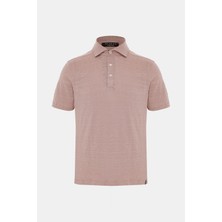 Vakko By Gran Sasso Light Pink Polo Collar Short Sleeve Linen T-Shirt