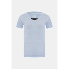 Vakko By 12O Lıno Blue V-Neck Short Sleeve T-Shirt