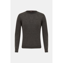Vakko By Gran Sasso Smoke Grey Round Neck Knit Sweater