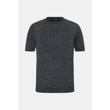 Vakko By Gran Sasso Smoke Grey Crew Neck Short Sleeve Linen Knit Top