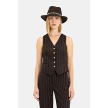 Vakko By Taglıatore Dark Brown Striped Vest