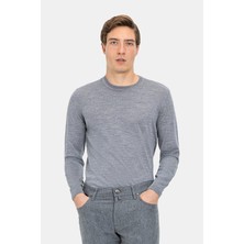 Vakko Grey Melange Round Neck Knit Sweater