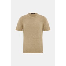 Vakko By Gran Sasso Beige Round Neck Short Sleeve T-Shirt