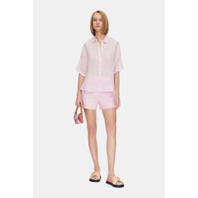 Vakko By 12O Lıno Pink Linen Shorts