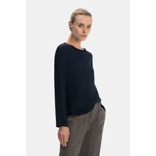 Vakko By Lorena Antonıazzı Navy Round Neck Long Sleeve Blouse