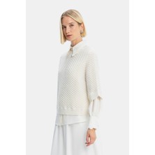Vakko By Peserıco Ecru Sequined Knit Sweater