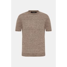 Vakko By Gran Sasso Beige Crew Neck Short Sleeve Linen Knit Top
