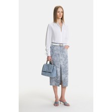 Vakko By Lorena Antonıazzı Blue Patterned Midi Skirt