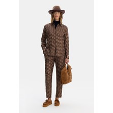 Vakko By Lorena Antonıazzı Brown Patterned Silk Trousers