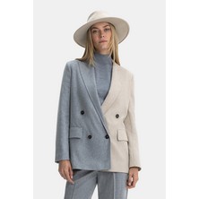 Vakko By Lorena Antonıazzı Grey-Beige Double-Breasted Jacket