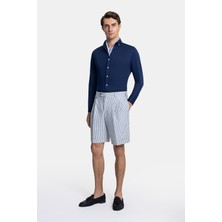Vakko By PT01 Navy Striped Bermuda Shorts
