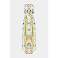 Oscar De La Renta Cream Floral Pattern Midi Dress