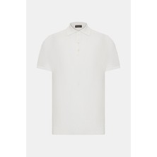 Vakko By Danıele Fıesolı White Polo Collar Short Sleeve Cotton Crepe Knit T-Shirt