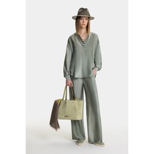 Vakko By Lorena Antonıazzı Khaki Loose Fit Silk Trousers