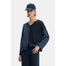 Vakko Blue V-Neck Knit Sweater