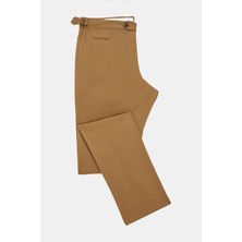 Vakko By PT01 Dark Beige Flat Front Cotton-Silk Trousers