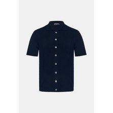 Vakko By Danıele Fıesolı Navy Button-Front Short Sleeve Knit Shirt