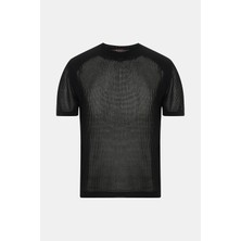 Vakko By Danıele Fıesolı Black Crew Neck Mesh Knit T-Shirt