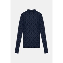 Marine Serre Marıne Serre Navy Tulle Long Sleeve Blouse