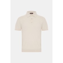 Vakko By Danıele Fıesolı Light Cream Crew Neck Short Sleeve Lycra Linen T-Shirt