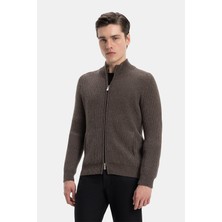 Vakko By Gran Sasso Zip-Up Stand Collar Wool Cashmere Thick Cardigan