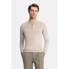 Vakko By Gran Sasso Buttoned Polo Collar Wool Silk Knit Sweater