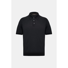 Vakko By Gran Sasso Black Buttoned Polo Collar Short Sleeve Cotton Knitwear