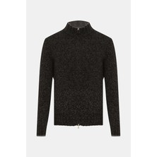 Vakko By Gran Sasso Stand Collar Zip-Up Melange Wool Cardigan