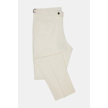 Vakko By PT01 Ecru Flat-Front Cotton-Silk Trousers