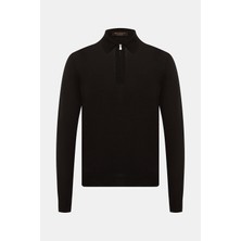 Vakko By Gran Sasso Zip Polo Collar Woolen Knit Sweater