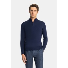 Vakko By Danıele Fıesolı Zip Mock Neck Long Sleeve Wool Cashmere Knit Sweater