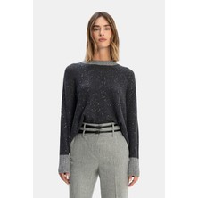 Vakko By Lorena Antonıazzı Anthracite Wool-Cashmere Knit Sweater